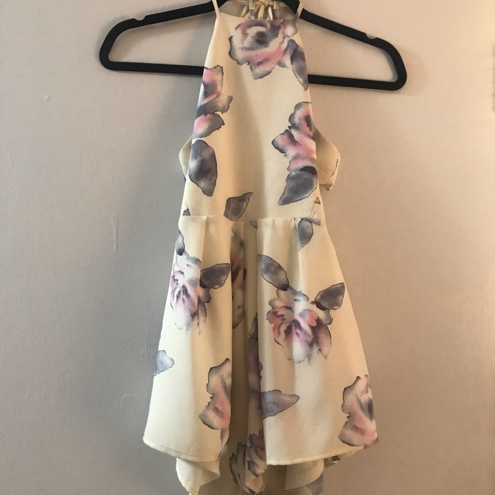 Off white romper with purple flowers